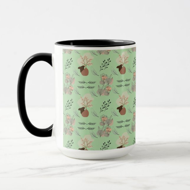 Minimal vase, feathers and floral boho art- mugg (Vänster)