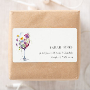 Minimal vattenfärg Blommigt Vin Glass Adress Fraktsedel