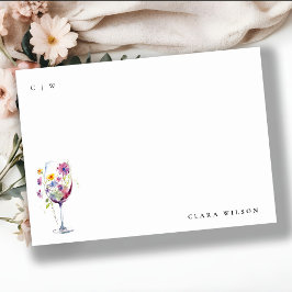 Minimal vattenfärg Blommigt Vin Glass Bröllop Anteckningskort