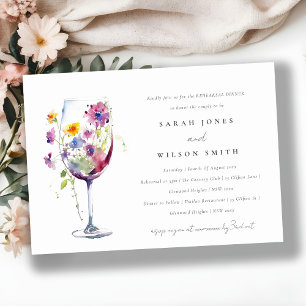 Minimal vattenfärg Blommigt Vin Glass Bröllop Inbjudningar