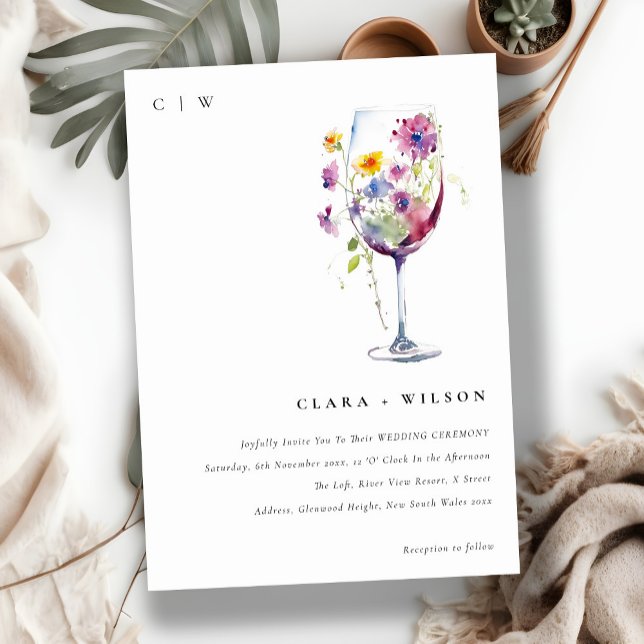 Minimal vattenfärg Blommigt Vin Glass Bröllop Inbjudningar (Skapare uppladdad)