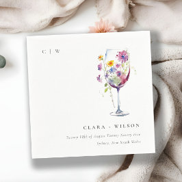Minimal vattenfärg Blommigt Vin Glass Bröllop Pappersservett
