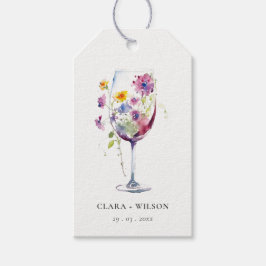 Minimal vattenfärg Blommigt Vin Glass Bröllop Presentetikett