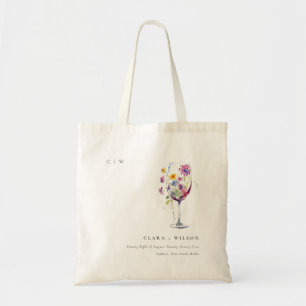 Minimal vattenfärg Blommigt Vin Glass Bröllop Tygkasse