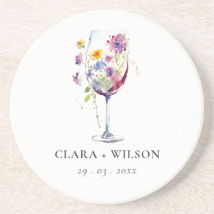 Minimal vattenfärg Blommigt Vin Glass Bröllop Underlägg