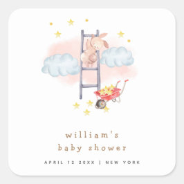 Minimal vattenfärg Boho Bunny Stars Baby Shower Fyrkantigt Klistermärke