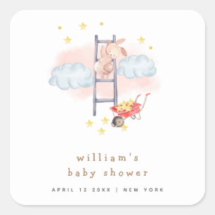 Minimal vattenfärg Boho Bunny Stars Baby Shower Fyrkantigt Klistermärke