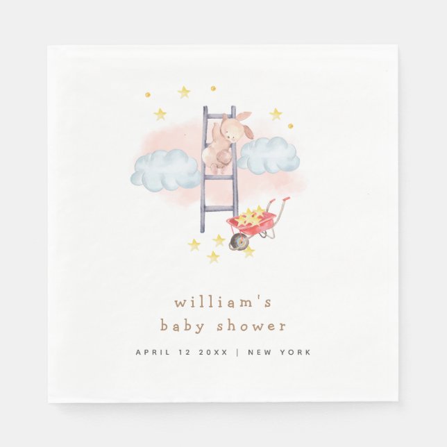 Minimal vattenfärg Boho Bunny Stars Baby Shower Pappersservett (Framsidan)
