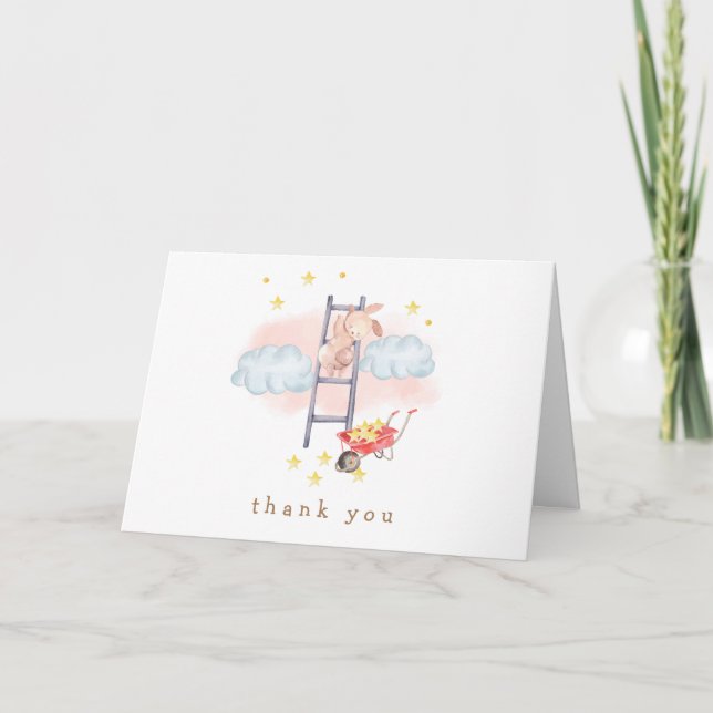 Minimal vattenfärg Boho Bunny Stars Baby Shower Tack Kort (Framsida)