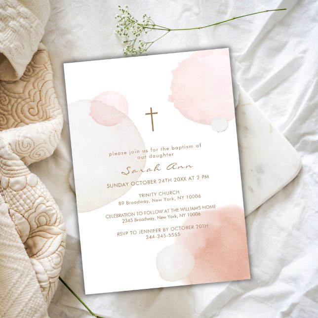 Minimal vattenfärg Boho Guld Kor-baptism Inbjudningar (Minimal Watercolor Boho Gold Cross Baptism Invitation)