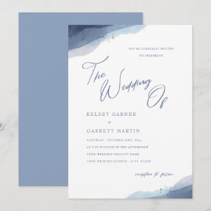 Minimal vattenfärg Dusty Blue Calligraphy Bröllop Inbjudningar