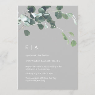 Minimal vattenfärg Eucalyptus Greenery Monogram Inbjudningar