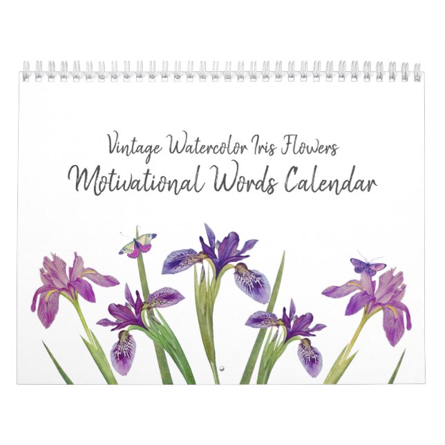 Minimal vattenfärg Iris Flowers Motivational Ord Kalender (Omslag)