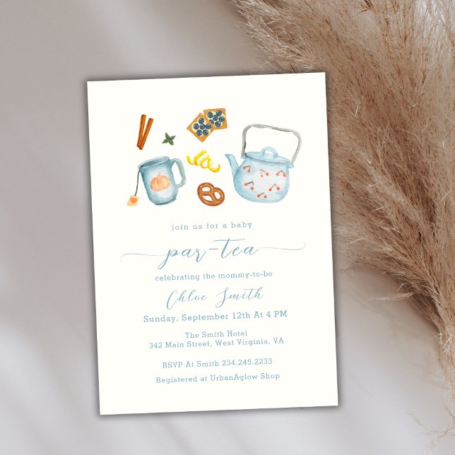 Minimal vattenfärgspar-tea babydusch inbjudningar (Minimal Watercolor Par-Tea Baby Shower Invitation)
