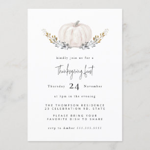 Minimal vattenfärgspumpkin Foliage-Thanksgiving Inbjudningar