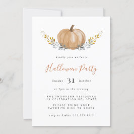 Minimal vattenfärgspumpkin Halloween fest Inbjudningar