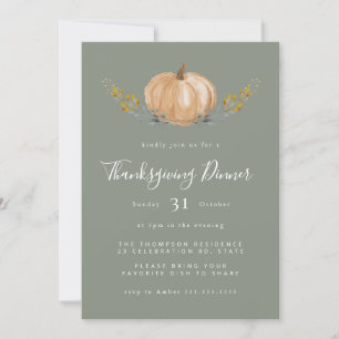 Minimal vattenfärgspumpkin Halloween Sage-Grönt Inbjudningar