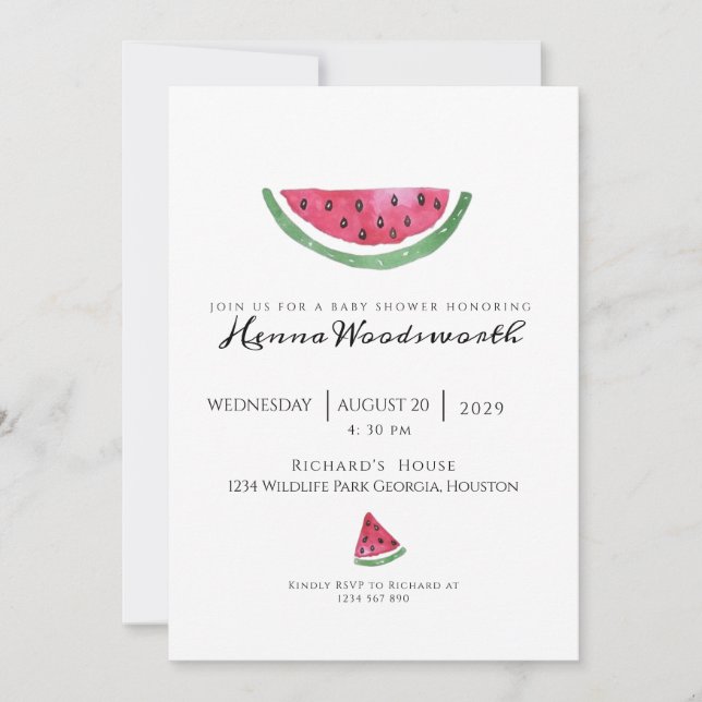 Minimal vattenmelon söt flicka sommar baby shower inbjudningar (Framsida)