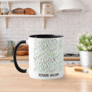 Minimal Vild Blomma Elegant Jul Svart Kaffe Mugg