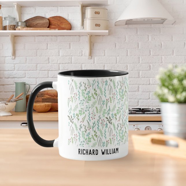 Minimal Vild Blomma Elegant Jul Svart Kaffe Mugg (Skapare uppladdad)