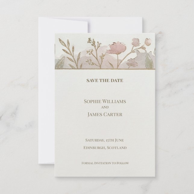 Minimal Vildblomma Spara Datum-kort Datumet (Framsida)