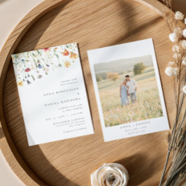 Minimal vildblomsfotografi bröllopsinbjudan inbjudningar