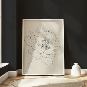 Minimal Vintage Peony Blommigt Line Art Black Crea Poster