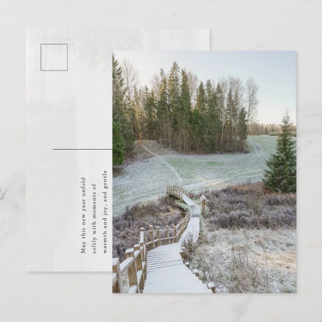 Minimal vinter naturstig, nytt år helg vykort (Fram/baksida)