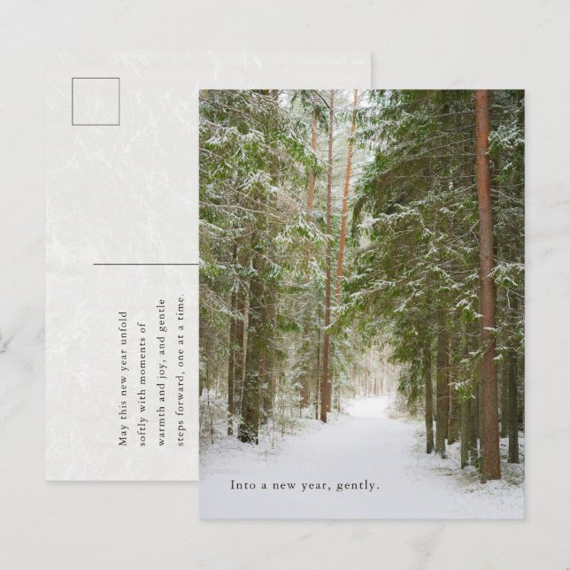Minimal vinter skog stig, Nyår Helg Vykort (Fram/baksida)