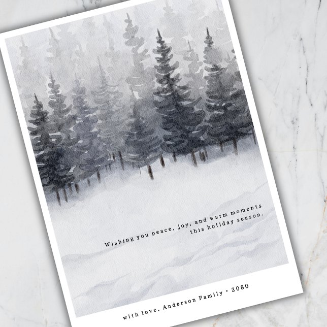 Minimal vinterkonst Tallar Snö Hälsningar  Julkort (Skapare uppladdad)