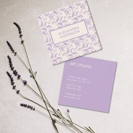Minimal Violet Löv Mönster Fyrkantigt Visitkort