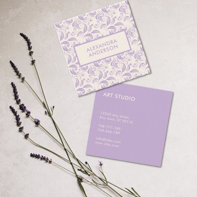 Minimal Violet Löv Mönster Fyrkantigt Visitkort (Minimal Violet Leaves Pattern Square Business Card)