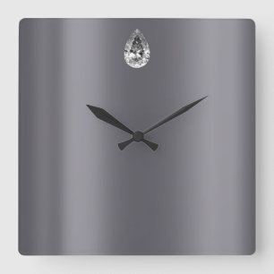 Minimal Vip Black Silver Diamond Graphite Gemmes Fyrkantig Klocka