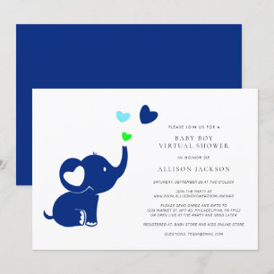 Minimal Virtuell Pojke-dusch av cute Blue Elephant Inbjudningar