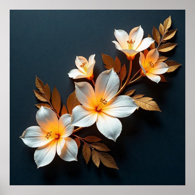 Minimal vit blomsterkvist Botanisk lugn natur Poster (Framsidan)