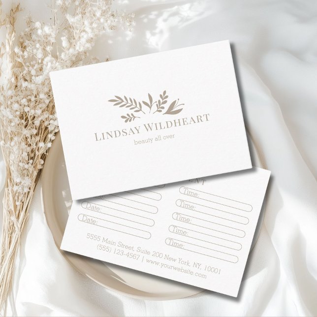 Minimal vit botanisk salongbokning tidsbeställning kort (Minimal White Botanical Salon Appointment Card)