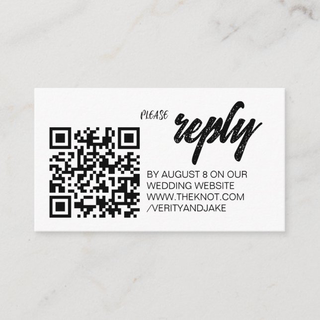 Minimal vit bröllops-RSVP QR-kod bifogad kort (Framsida)