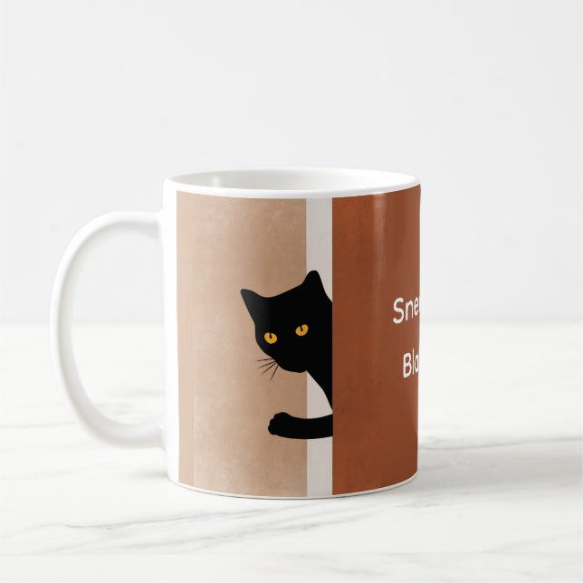 Minimal vit brun Anpassningsbar med peek Black Cat Kaffemugg (Vänster)