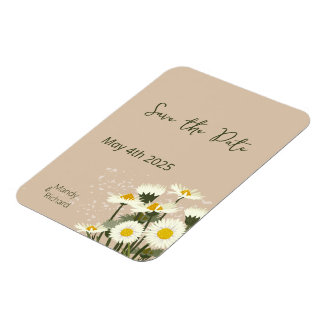 Minimal vit Daisy Flowers på Beige Background Magnet