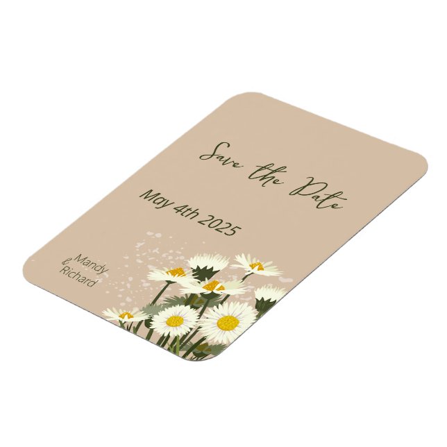 Minimal vit Daisy Flowers på Beige Background Magnet (Vänstra Sidan)