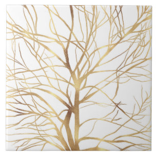 Minimal vit design i modern Guld Träd Kakelplatta