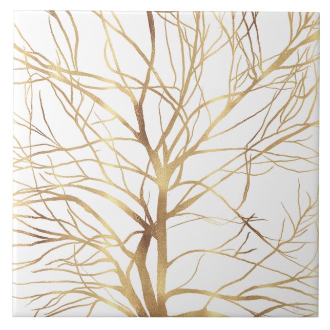 Minimal vit design i modern Guld Träd Kakelplatta (Framsidan)