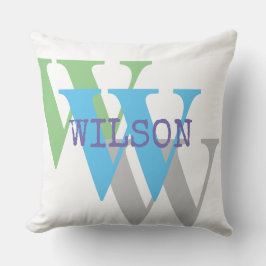 minimal vit grönt grått monogram Dekorativ kudde