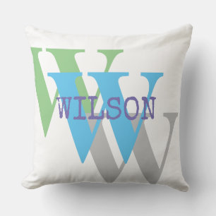 minimal vit grönt grått monogram Dekorativ kudde
