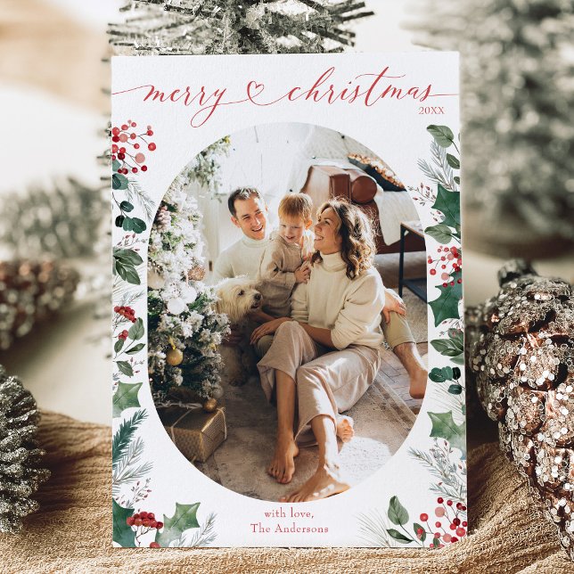 Minimal vit Grönt - oval - jullkort för foto Julkort (Skapare uppladdad)