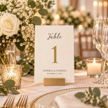 Minimal vit & guld Bordnummer för bröllop