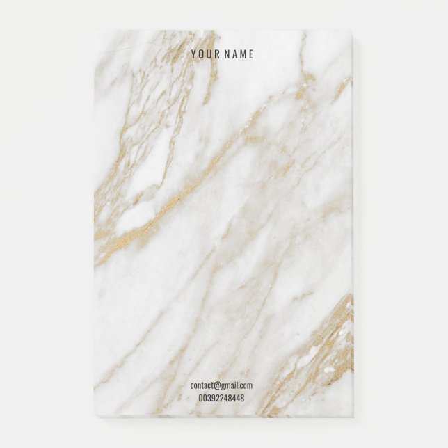 Minimal vit Guld-marble Stone Luxury Namn Adress Post-it Block (Framsida)