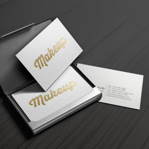 Minimal vit & Guld-präglad textmakeup-artist Visitkort