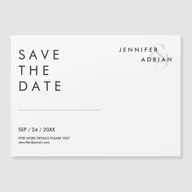 Minimal vit horisontell Save The Date bröllop  (Framsida)