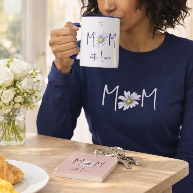 Minimal Vit Marin Akvarell Tusenskönas Mors Dag Mugg (Skapare uppladdad)
